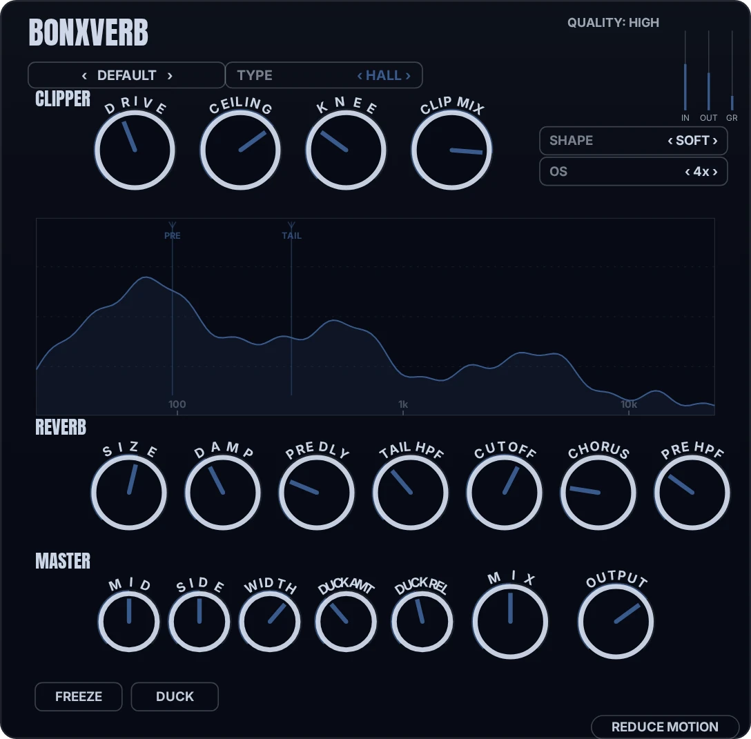 BonxVerb in its Hall reverb theme